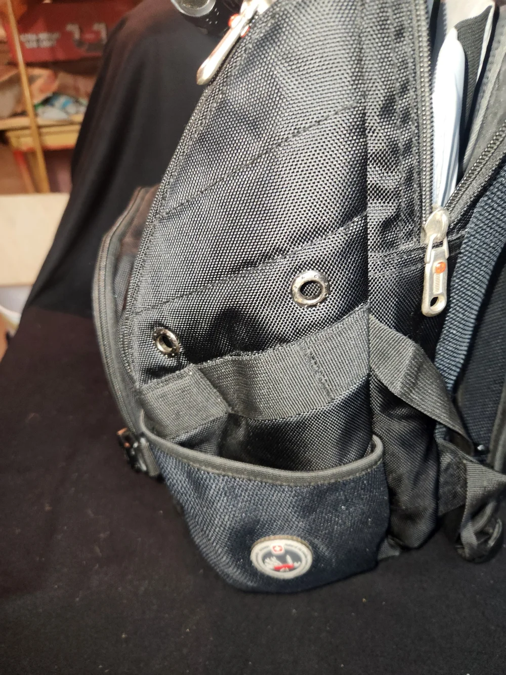 Black Swiss-Style Men’s Laptop Backpack with White Accents #331